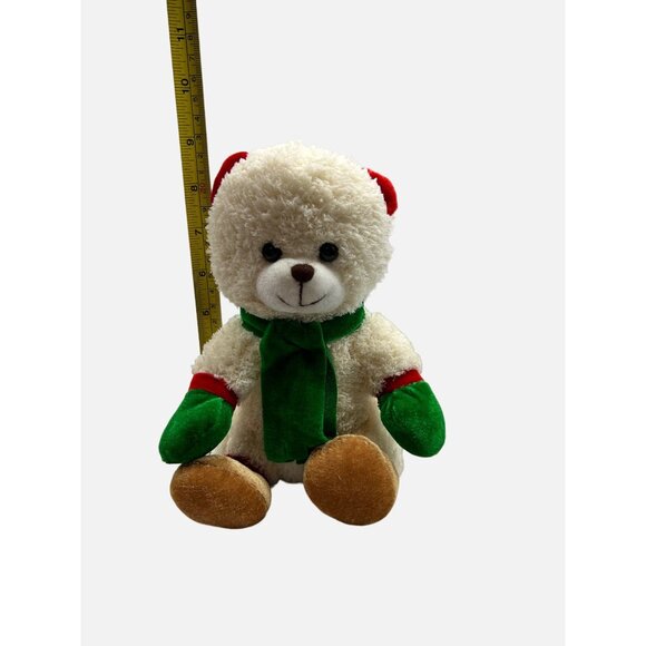 Greenbrier Christmas Holiday Teddy Bear Beige Tan Green Scarf 9" Plush Stuffed A - Picture 5 of 7